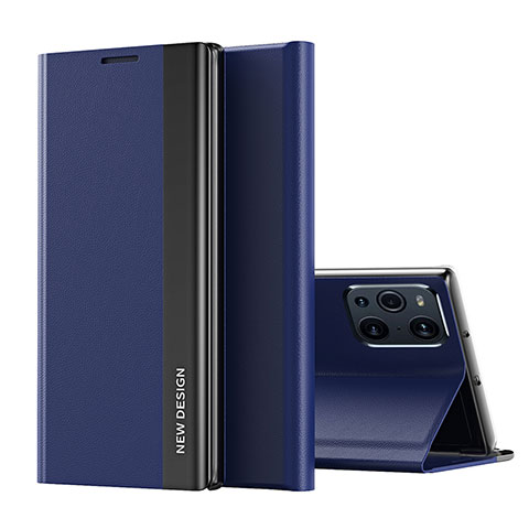 Custodia Portafoglio In Pelle Cover con Supporto L02 per Oppo Find X3 Pro 5G Blu