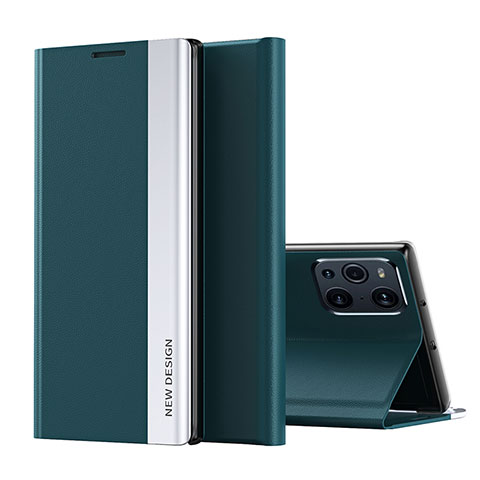 Custodia Portafoglio In Pelle Cover con Supporto L02 per Oppo Find X3 Pro 5G Verde