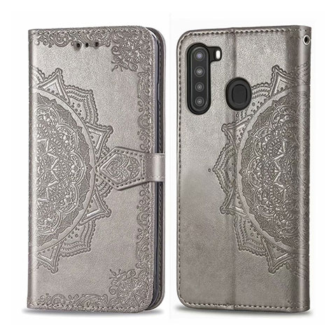 Custodia Portafoglio In Pelle Cover con Supporto L02 per Samsung Galaxy A21 Grigio