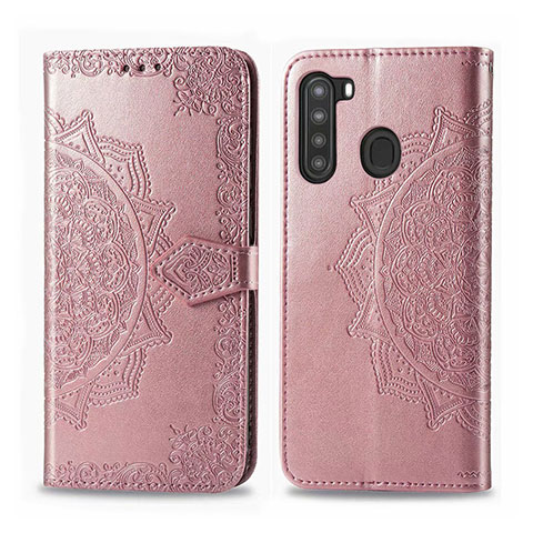 Custodia Portafoglio In Pelle Cover con Supporto L02 per Samsung Galaxy A21 Oro Rosa