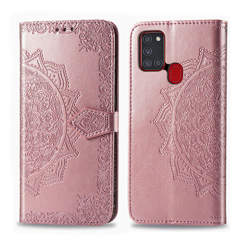 Custodia Portafoglio In Pelle Cover con Supporto L02 per Samsung Galaxy A21s Oro Rosa