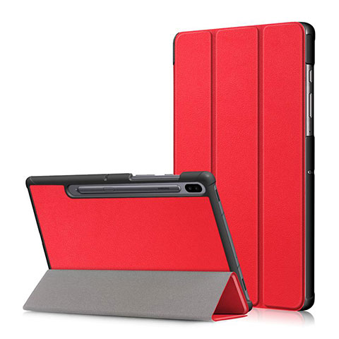 Custodia Portafoglio In Pelle Cover con Supporto L02 per Samsung Galaxy Tab S6 10.5 SM-T860 Rosso