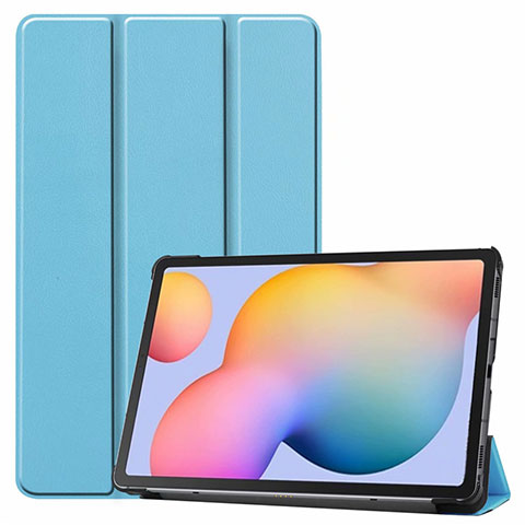 Custodia Portafoglio In Pelle Cover con Supporto L02 per Samsung Galaxy Tab S6 Lite 10.4 SM-P610 Cielo Blu