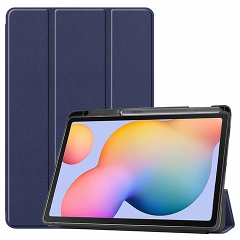 Custodia Portafoglio In Pelle Cover con Supporto L02 per Samsung Galaxy Tab S6 Lite 4G 10.4 SM-P615 Blu