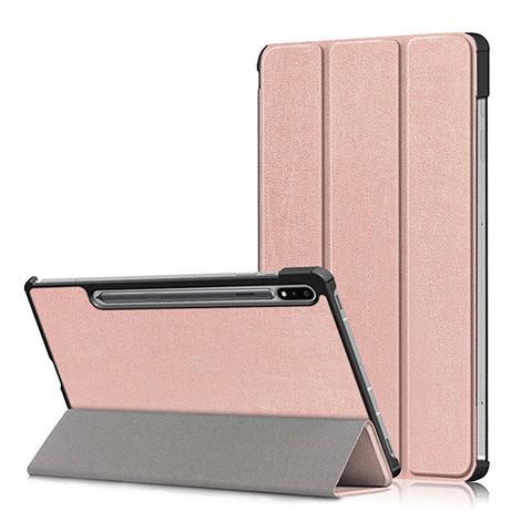 Custodia Portafoglio In Pelle Cover con Supporto L02 per Samsung Galaxy Tab S7 Plus 12.4 Wi-Fi SM-T970 Oro Rosa