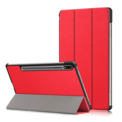 Custodia Portafoglio In Pelle Cover con Supporto L02 per Samsung Galaxy Tab S7 Plus 5G 12.4 SM-T976 Rosso