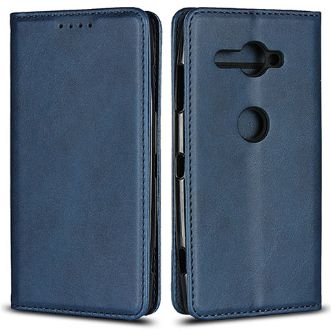 Custodia Portafoglio In Pelle Cover con Supporto L02 per Sony Xperia XZ2 Compact Blu