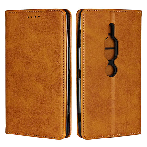 Custodia Portafoglio In Pelle Cover con Supporto L02 per Sony Xperia XZ2 Premium Arancione