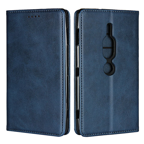 Custodia Portafoglio In Pelle Cover con Supporto L02 per Sony Xperia XZ2 Premium Blu