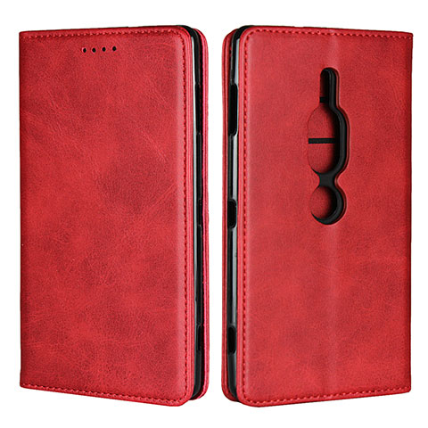 Custodia Portafoglio In Pelle Cover con Supporto L02 per Sony Xperia XZ2 Premium Rosso