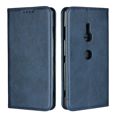 Custodia Portafoglio In Pelle Cover con Supporto L02 per Sony Xperia XZ3 Blu