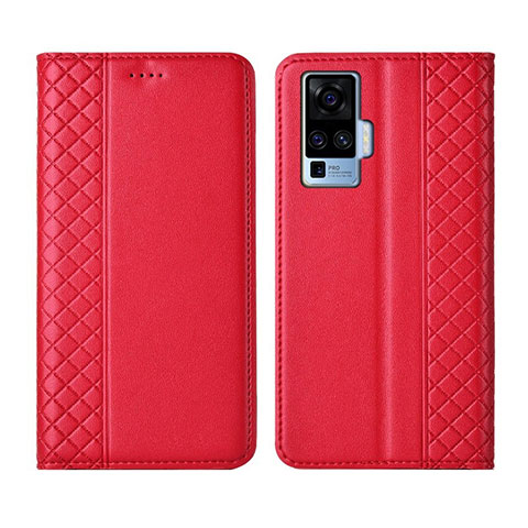 Custodia Portafoglio In Pelle Cover con Supporto L02 per Vivo X50 Pro 5G Rosso