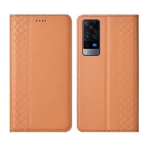 Custodia Portafoglio In Pelle Cover con Supporto L02 per Vivo X60T 5G Arancione