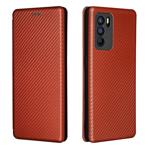 Custodia Portafoglio In Pelle Cover con Supporto L02Z per Oppo Reno6 Pro 5G India Marrone