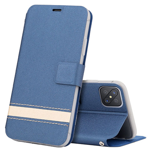 Custodia Portafoglio In Pelle Cover con Supporto L03 per Oppo Reno4 Z 5G Blu