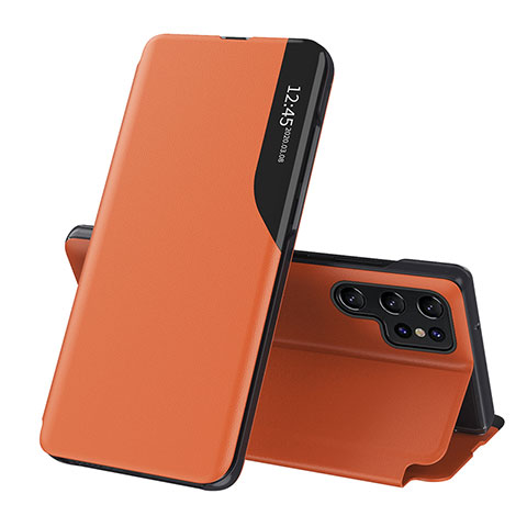 Custodia Portafoglio In Pelle Cover con Supporto L03 per Samsung Galaxy S22 Ultra 5G Arancione
