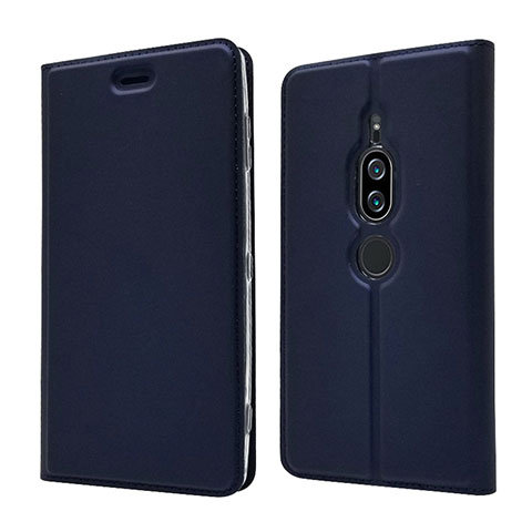 Custodia Portafoglio In Pelle Cover con Supporto L03 per Sony Xperia XZ2 Premium Blu