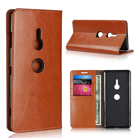 Custodia Portafoglio In Pelle Cover con Supporto L03 per Sony Xperia XZ3 Arancione