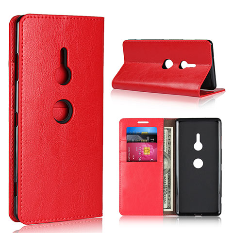 Custodia Portafoglio In Pelle Cover con Supporto L03 per Sony Xperia XZ3 Rosso