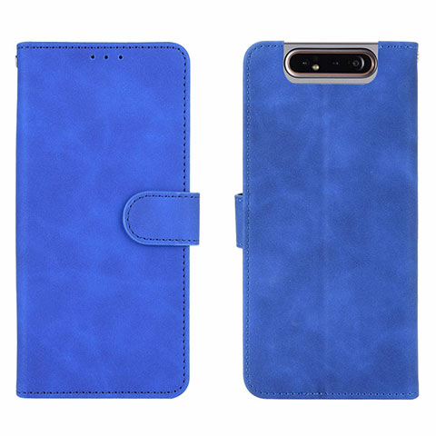 Custodia Portafoglio In Pelle Cover con Supporto L03Z per Samsung Galaxy A80 Blu