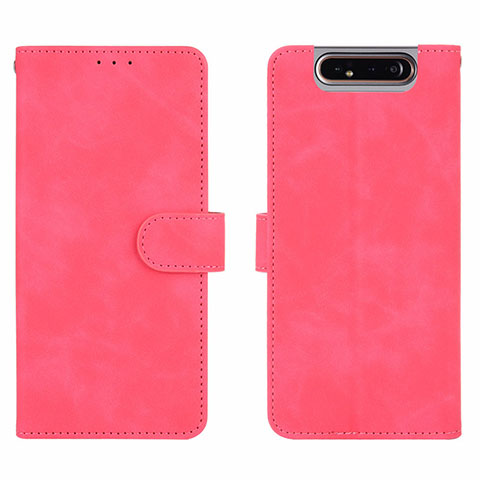 Custodia Portafoglio In Pelle Cover con Supporto L03Z per Samsung Galaxy A80 Rosa Caldo