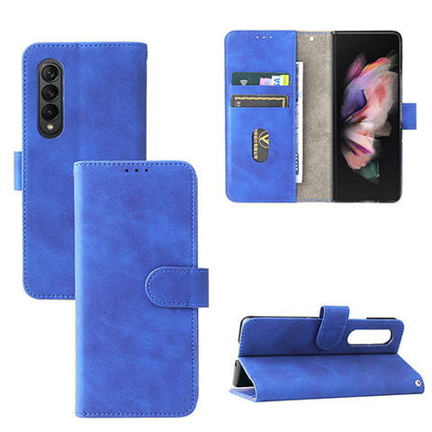 Custodia Portafoglio In Pelle Cover con Supporto L03Z per Samsung Galaxy Z Fold3 5G Blu