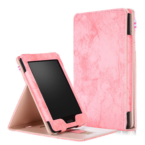 Custodia Portafoglio In Pelle Cover con Supporto L04 per Amazon Kindle Paperwhite 6 inch Rosa