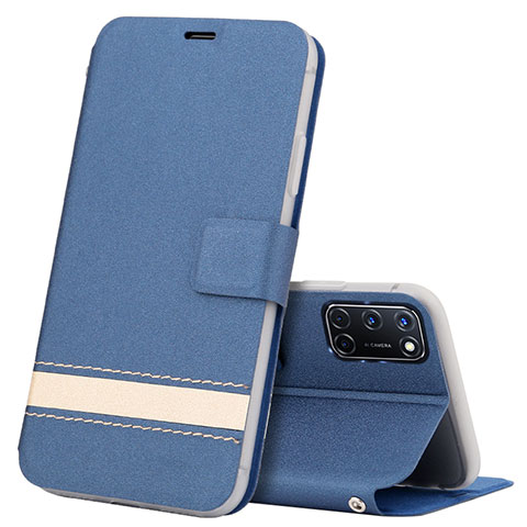 Custodia Portafoglio In Pelle Cover con Supporto L04 per Oppo A92 Blu