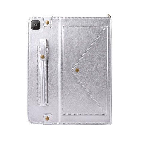 Custodia Portafoglio In Pelle Cover con Supporto L04 per Samsung Galaxy Tab S6 Lite 4G 10.4 SM-P615 Argento