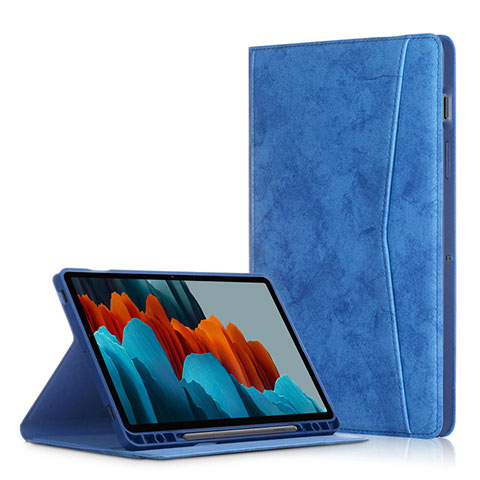 Custodia Portafoglio In Pelle Cover con Supporto L04 per Samsung Galaxy Tab S7 Plus 5G 12.4 SM-T976 Blu