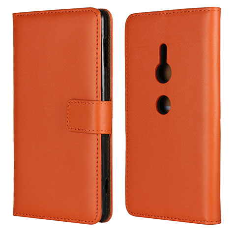 Custodia Portafoglio In Pelle Cover con Supporto L04 per Sony Xperia XZ2 Arancione