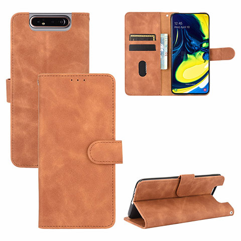 Custodia Portafoglio In Pelle Cover con Supporto L04Z per Samsung Galaxy A80 Marrone