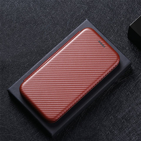 Custodia Portafoglio In Pelle Cover con Supporto L04Z per Sharp Aquos R6 Marrone