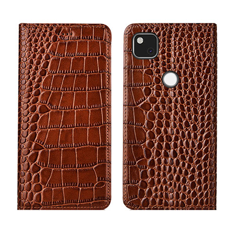 Custodia Portafoglio In Pelle Cover con Supporto L05 per Google Pixel 4a Marrone Chiaro