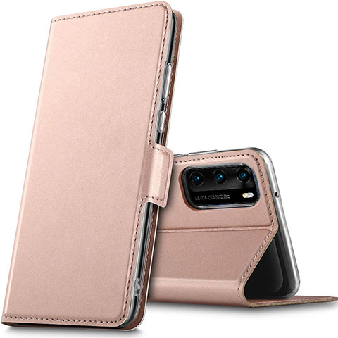 Custodia Portafoglio In Pelle Cover con Supporto L05 per Huawei P40 Oro Rosa