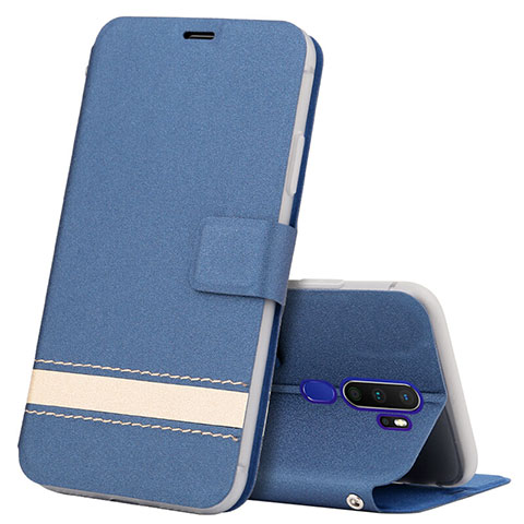 Custodia Portafoglio In Pelle Cover con Supporto L05 per Oppo A5 (2020) Blu