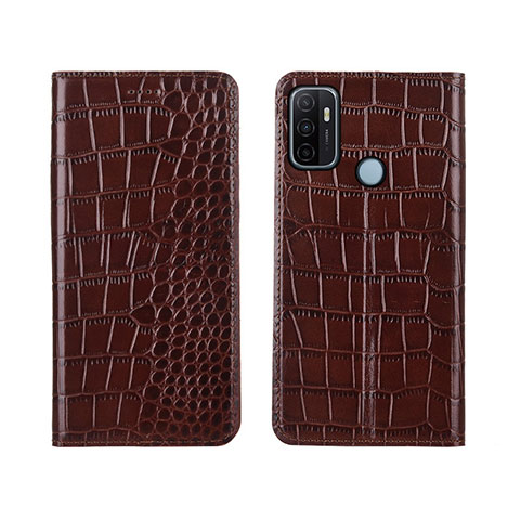 Custodia Portafoglio In Pelle Cover con Supporto L05 per Oppo A53s Marrone