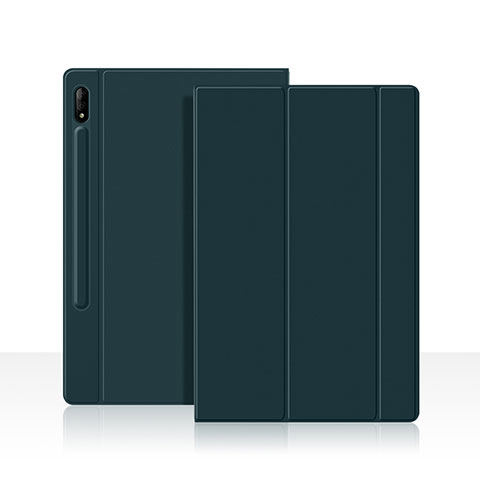 Custodia Portafoglio In Pelle Cover con Supporto L05 per Samsung Galaxy Tab S7 11 Wi-Fi SM-T870 Verde Notte