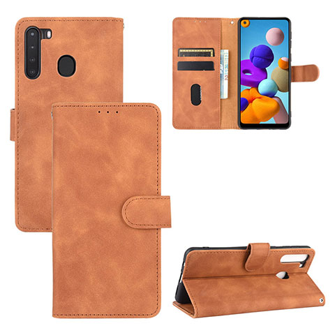 Custodia Portafoglio In Pelle Cover con Supporto L05Z per Samsung Galaxy A21 Marrone