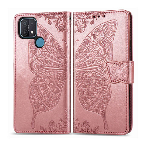 Custodia Portafoglio In Pelle Cover con Supporto L06 per Oppo A15 Oro Rosa