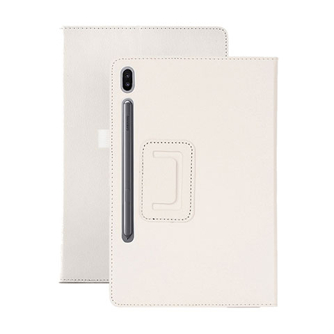 Custodia Portafoglio In Pelle Cover con Supporto L06 per Samsung Galaxy Tab S6 10.5 SM-T860 Bianco