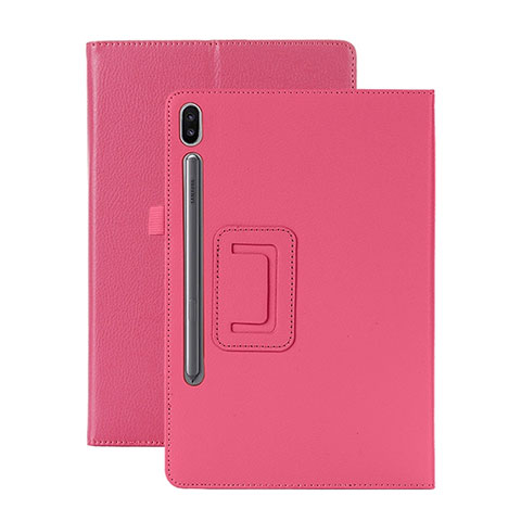 Custodia Portafoglio In Pelle Cover con Supporto L06 per Samsung Galaxy Tab S6 10.5 SM-T860 Rosa Caldo