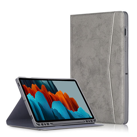 Custodia Portafoglio In Pelle Cover con Supporto L06 per Samsung Galaxy Tab S7 11 Wi-Fi SM-T870 Grigio