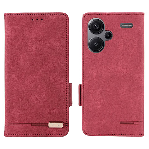 Custodia Portafoglio In Pelle Cover con Supporto L06Z per Xiaomi Redmi Note 13 Pro+ Plus 5G Rosso