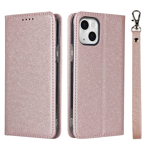 Custodia Portafoglio In Pelle Cover con Supporto L08 per Apple iPhone 13 Mini Oro Rosa