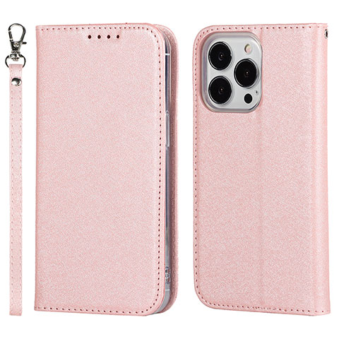 Custodia Portafoglio In Pelle Cover con Supporto L08 per Apple iPhone 13 Pro Max Oro Rosa