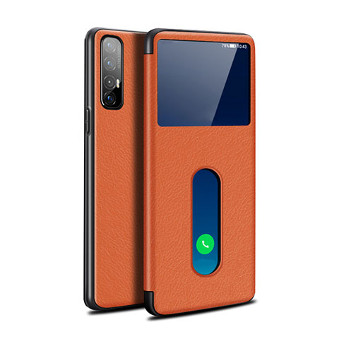 Custodia Portafoglio In Pelle Cover con Supporto L08 per Oppo Find X2 Neo Arancione