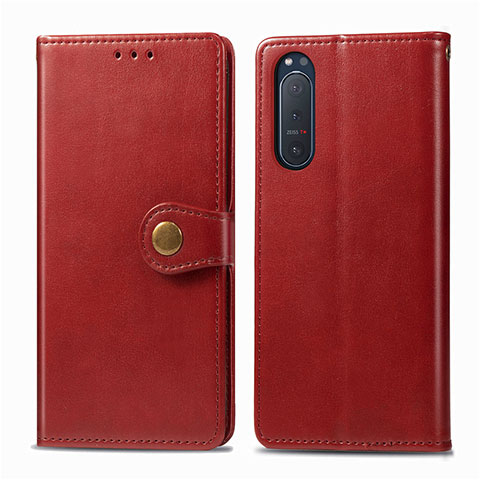 Custodia Portafoglio In Pelle Cover con Supporto L08 per Sony Xperia 5 II Rosso