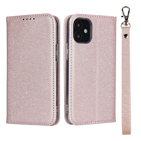 Custodia Portafoglio In Pelle Cover con Supporto L09 per Apple iPhone 12 Mini Oro Rosa