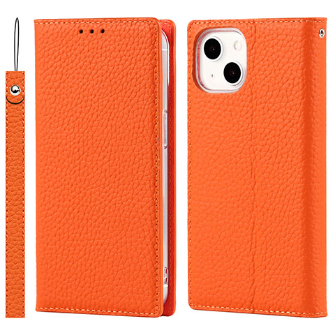 Custodia Portafoglio In Pelle Cover con Supporto L09 per Apple iPhone 13 Mini Arancione